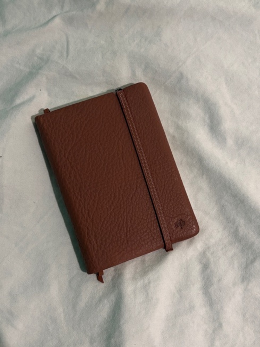 Mulberry Clay Brown Pebbled Leather Notebook with Bookmark and Elastic Strap